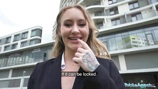 Public Agent Hot hotel worker fucks a big fat cock in a public washroom in POV