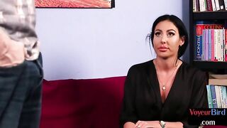 Voyeur CFNM MILF in heels n stockings teases jerker till cum