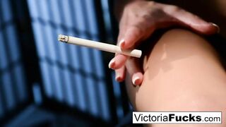 Victoria shows off her legs & Smokes