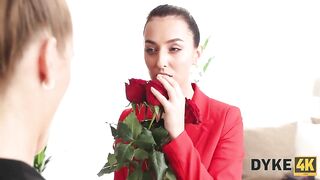 DYKE4K. Using a big and hard dildo two beautiful lesbians reach hot orgasms