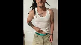 Rastaman smokes, masturbates and cums on the camera