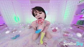 Swallowbay Short hair natural tits babe Kitty Lynn riding dick and playing with cum