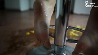 I'll crush fruits and you'll lick it off of my feet! (BIG feet, foot tease, POV foot worship, soles)