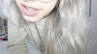 Petite Blonde with Glasses fingering her pussy