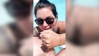 Tattooed british MILF pool blowjob