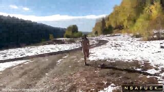 Сrazy Girl Takes off her Clothes in Cold