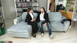 Teen Manager Humiliates Older Man with Her Feet and He Sniffs and Licks and Cums in Pants Femdom