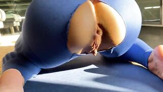 Stepsister gets fucked while doing yoga - oiled butt RIDING huge COCK - CUM on TITS