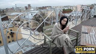 . Brunette beauty agrees for sex with stepbrother to keep him silent