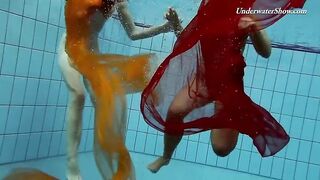 Mega hot and wet lesbos swimming and stripping