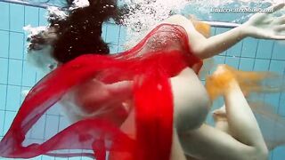 Mega hot and wet lesbos swimming and stripping