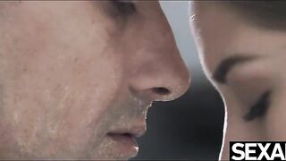 Blue eyed beauty rides her lover to intense multiple orgasms